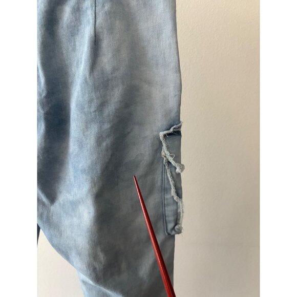 Y2K Cargo Jogger Jeans  L Light Wash Denim Utility Shirt Tie Waist Pockets Edgy - Picture 5 of 14